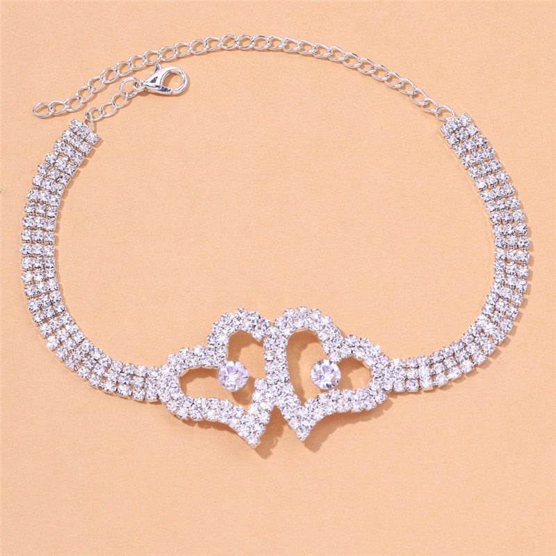 Huitan Heart Love Anklet Bracelet for Women Silver Color/Gold Color Luxury Ankle Accessories Fashion Barefoot Sandals Jewelry
