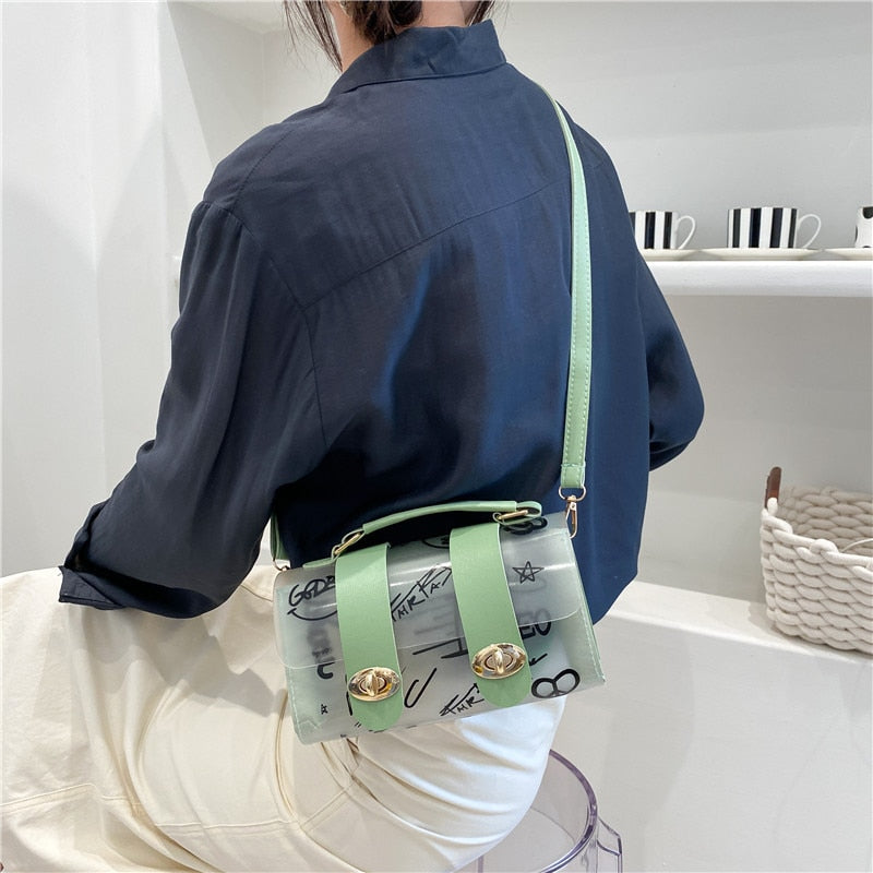 2022 New Women Shoulder Bag PVC Transparent Graffiti Messenger Female Bag Small Designer Handbag Purse Crossbody Bags for Women