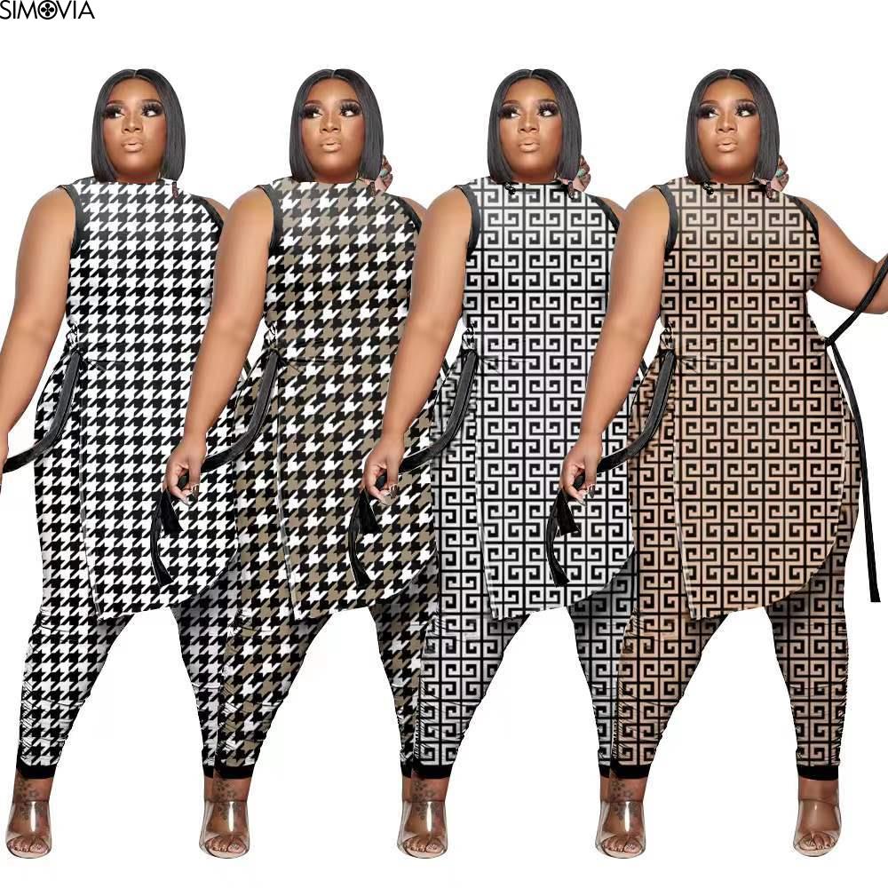 XL-5XL Plus Size Clothes 2 Piece Women Set 2022 Spring Summer New Fashion Sleeveless Top And Pants Suit Party Lady Matching Sets