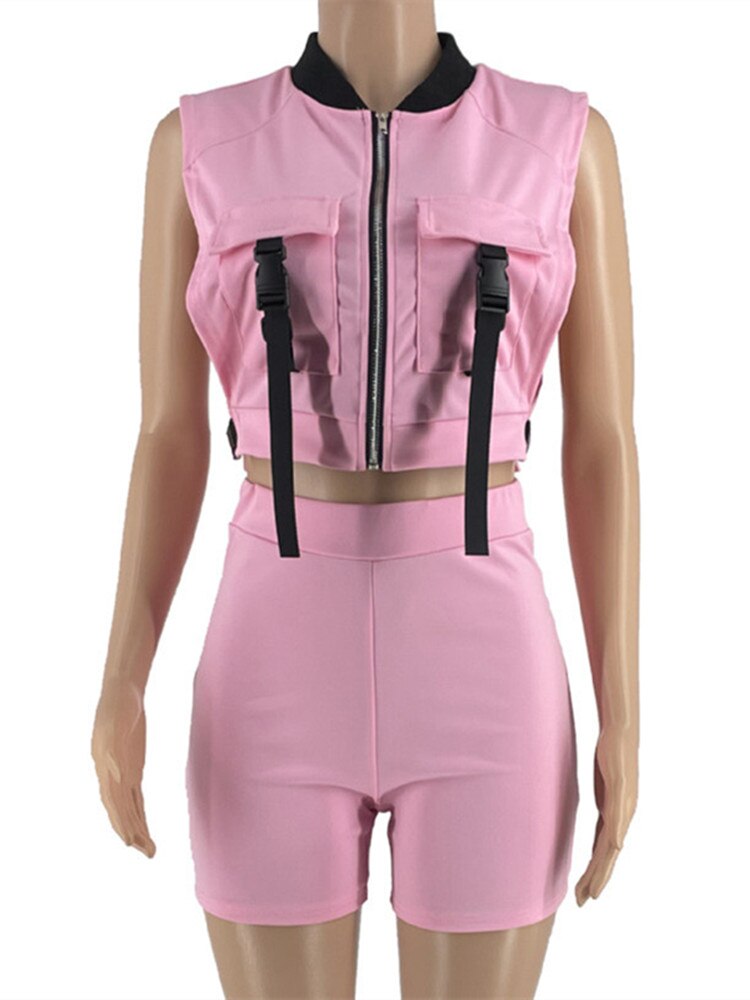 Summer Sleeveless Jacket Top Shorts Set Two Piece Set Womens Outifits Jogger Suit Tracksuit Women Sexy Club 2pcs Streetwear