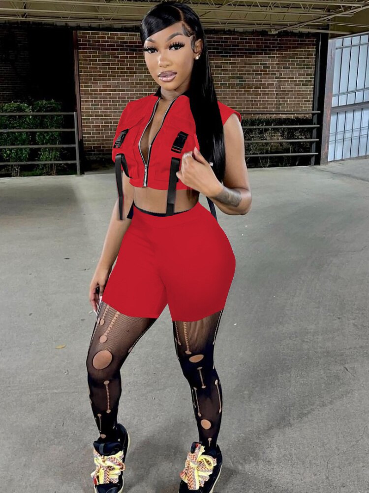 Summer Sleeveless Jacket Top Shorts Set Two Piece Set Womens Outifits Jogger Suit Tracksuit Women Sexy Club 2pcs Streetwear