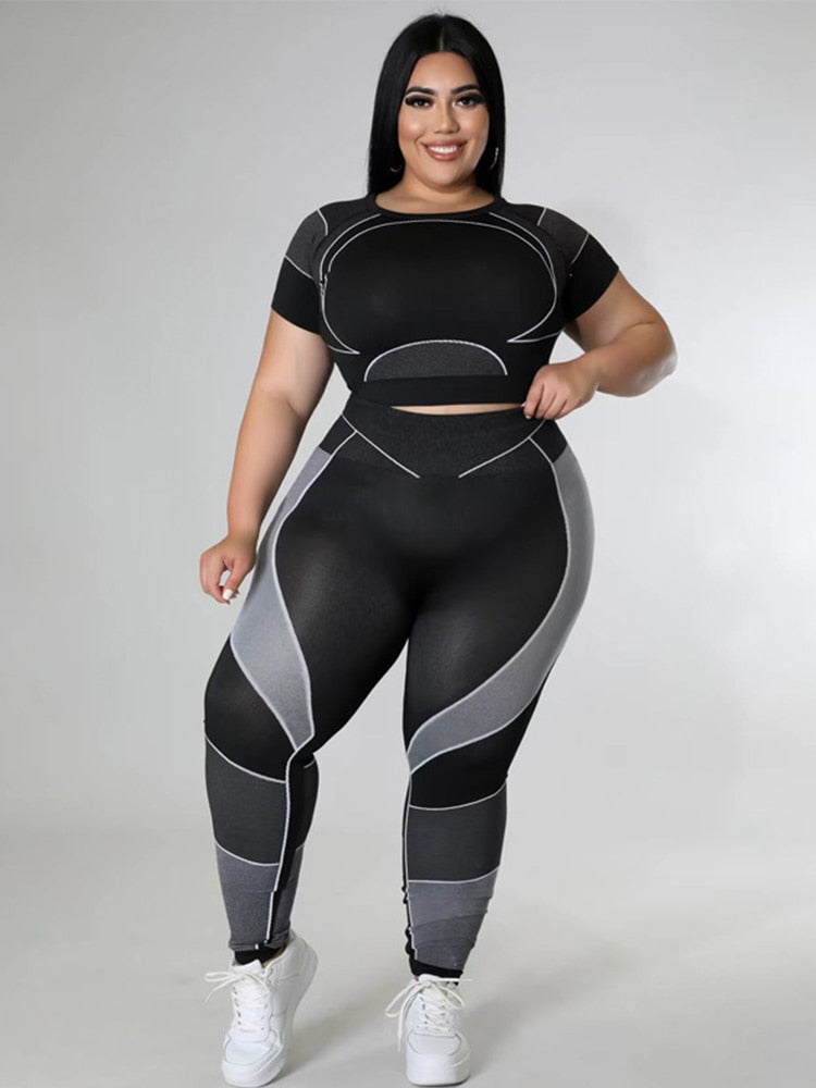 Plus Size Women Clothing Tracksuit Top and Pant Two Piece Sets Gym Joggers Black Sport Outfits Wholesale Bulk Dropshipping