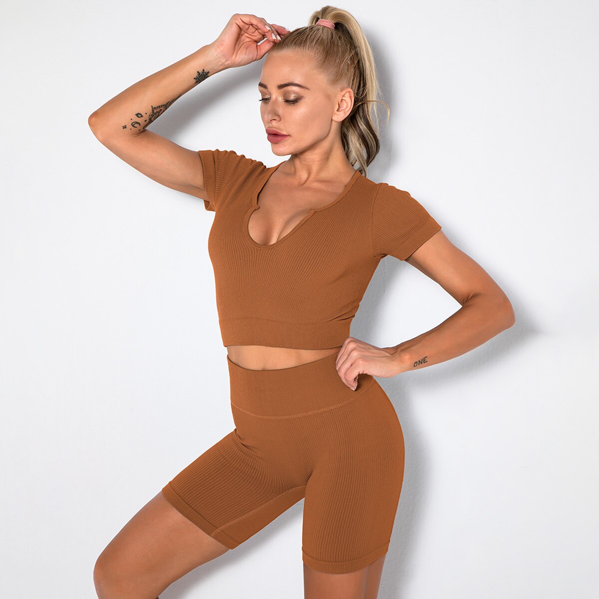 LANSWE Seamless Women Yoga Set Sportswear Gym Clothing Sport Set Women High Waist Seamless Leggings Fitness Sport Bra Crop Top