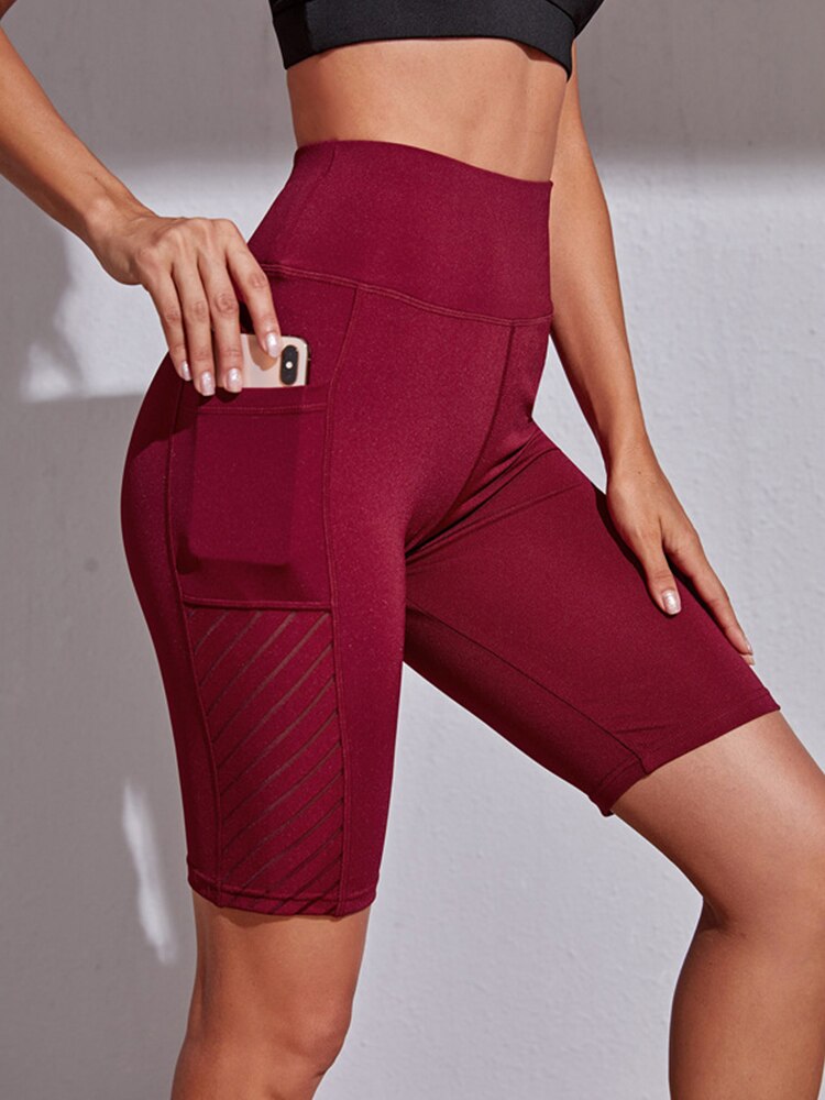 CHRLEISURE Fitness Shorts Women Casual Cycling Pockets Shorts Female Seamless High Waist Summer Breathable Biker Shorts Women