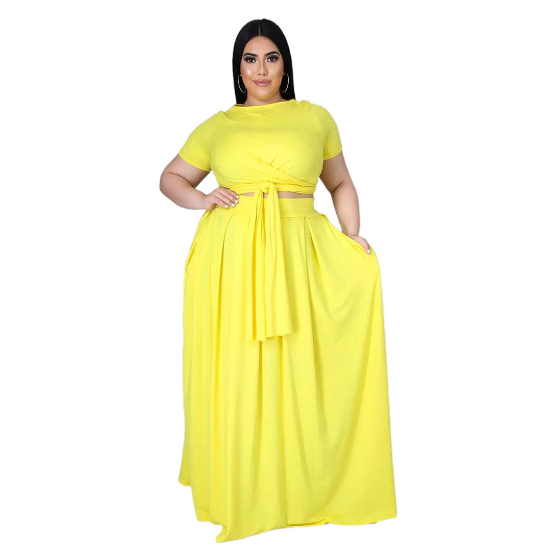 Sexy Streetwear Women's Set  Lace Up Knotted Crop Tops Maxi Skirts Matching Set Tracksuit Two Piece Set Outfits