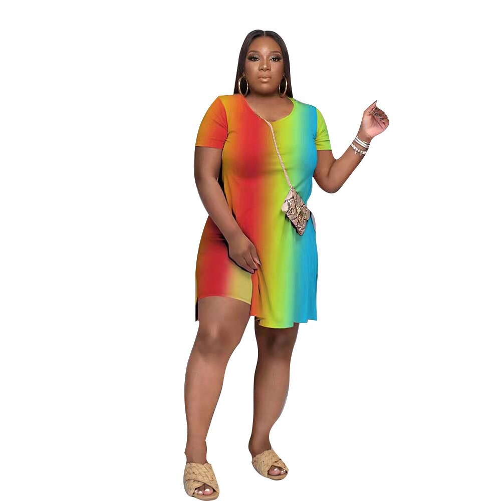 Perl Round Neck Gradient Dress Plus Size Women Clothing Fashion Summer Outfit Casual Skirt Vestidos De Verano Mujer 2022 4XL