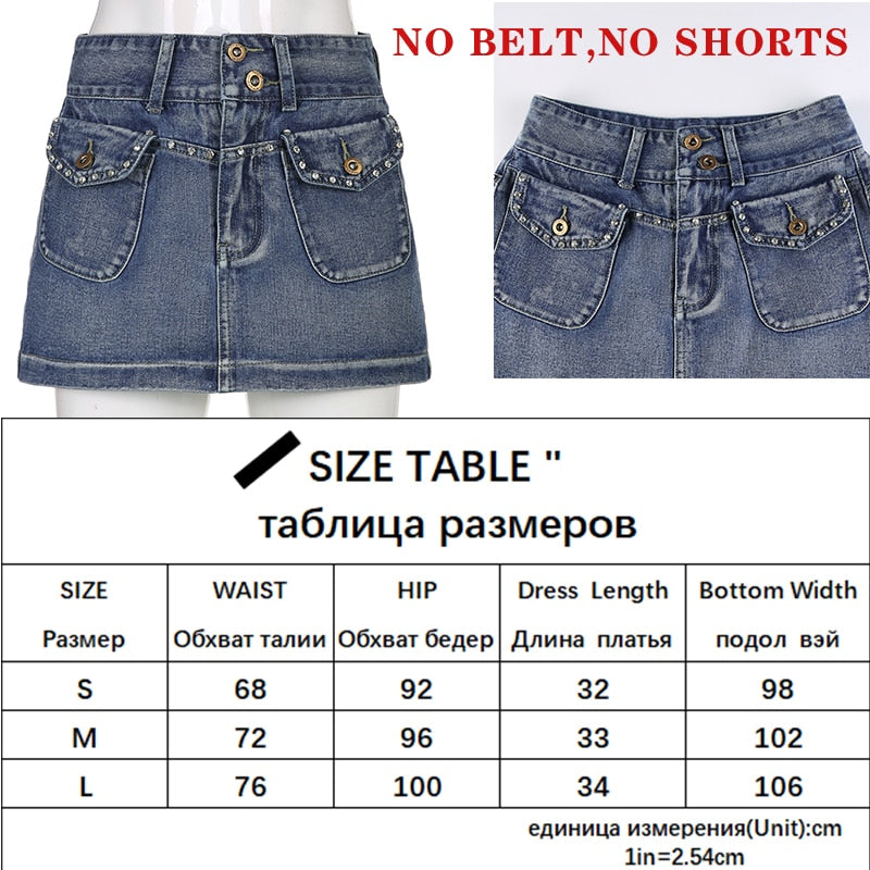 SUCHCUTE Streetwear Cargo Mini Skirts Women Harajuku Vintage 90s Casual Hight Waist Sexy Clubwear Clothes Belt Denim Short Skirt