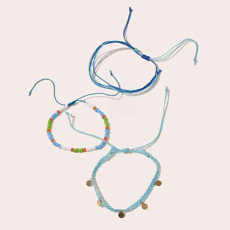docona Boho Handmade Shell Seed Beads Anklet Set for Women Multilayer Broken Stones Summer Ocean Beach Foot Chains Jewelry 9426