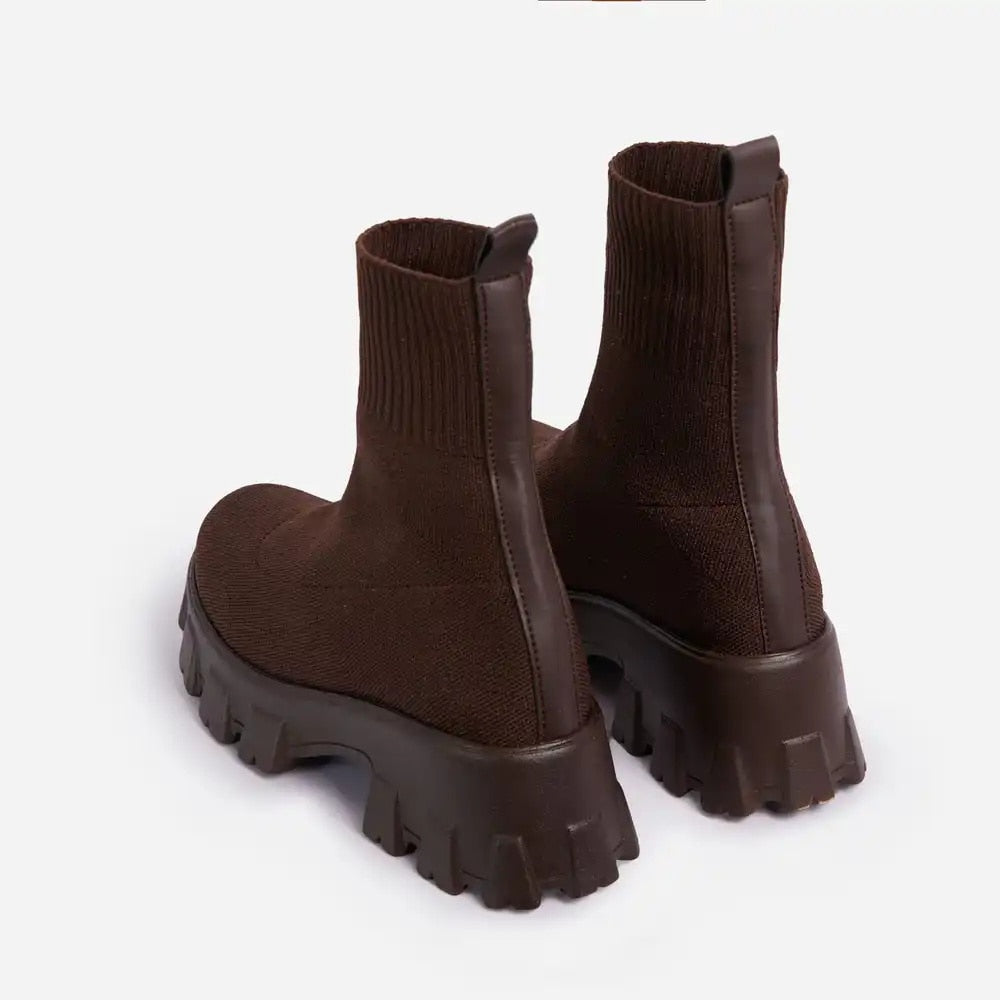 Ankle Sock Stretch Boots Designer Chunky Platform Snow Boots 2021 New Winter Warm Fashion Mid Heels Knitting Chelsea Women Shoes