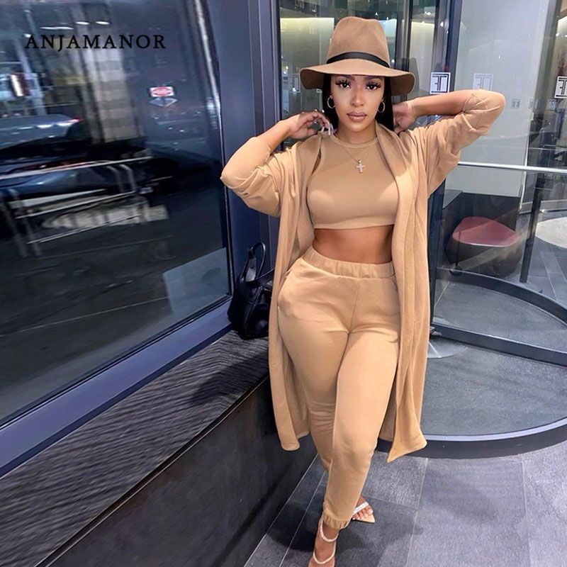 ANJAMANOR 3 Piece Set Cardigan Pants Sets Matching Sets for Women Casual Outfit Fall Winter Clothes Cozy Lounge Wear D22-EB95