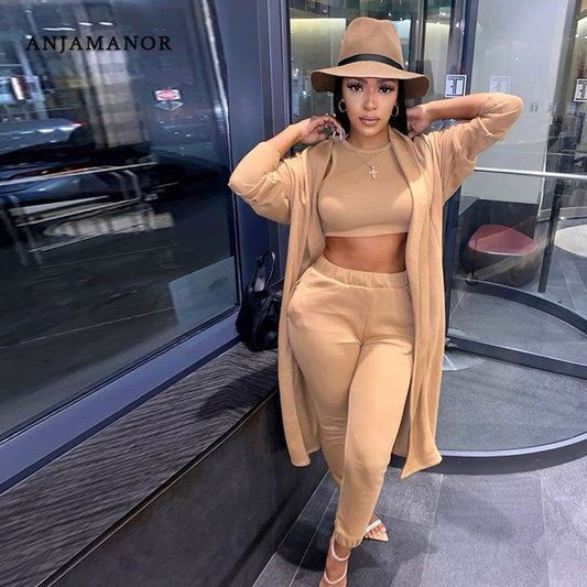 ANJAMANOR 3 Piece Set Cardigan Pants Sets Matching Sets for Women Casual Outfit Fall Winter Clothes Cozy Lounge Wear D22-EB95