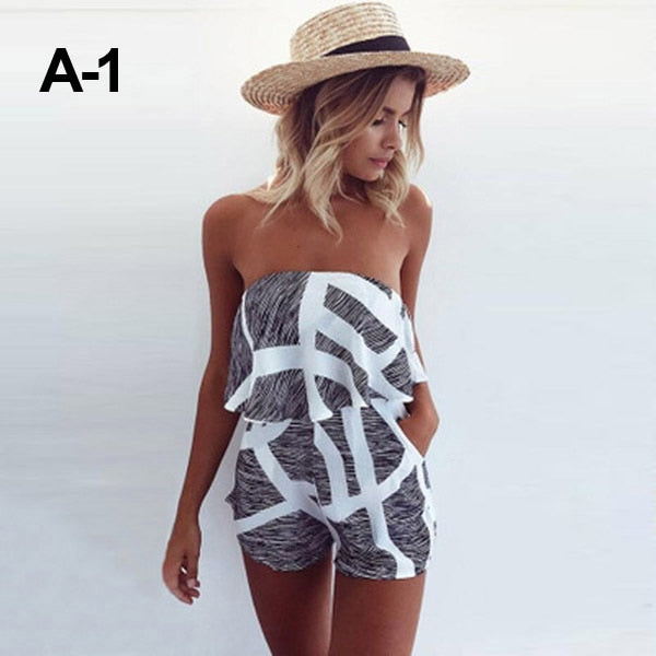 2022 new Spring summer Women's Jumpsuit Ruffles Off-the-Shoulder Rompers Fashion Ladies Tube top V-neck Short Pants Jumpsuits