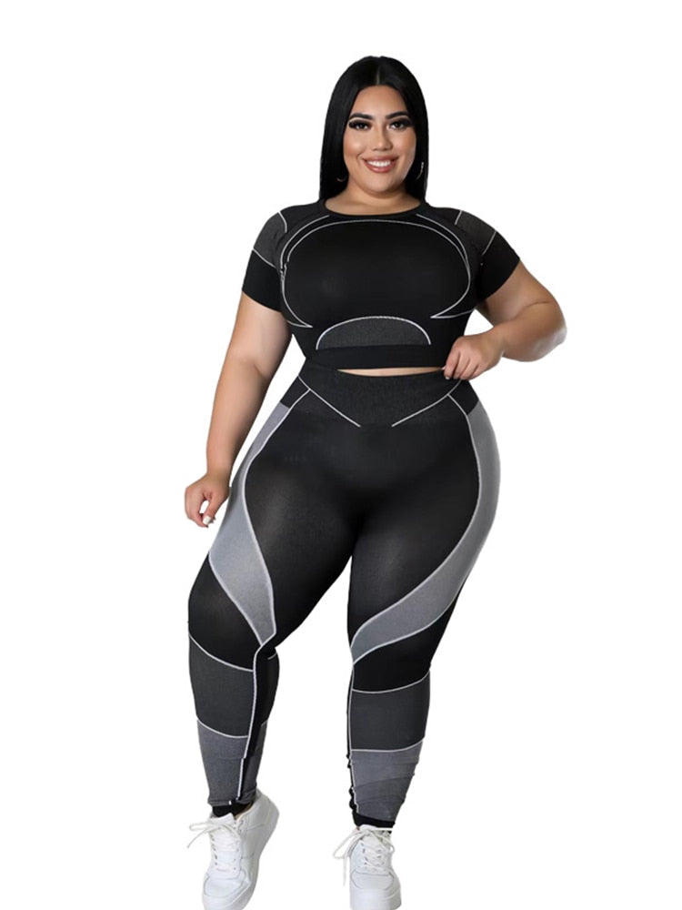 Plus Size Women Clothing Tracksuit Top and Pant Two Piece Sets Gym Joggers Black Sport Outfits Wholesale Bulk Dropshipping