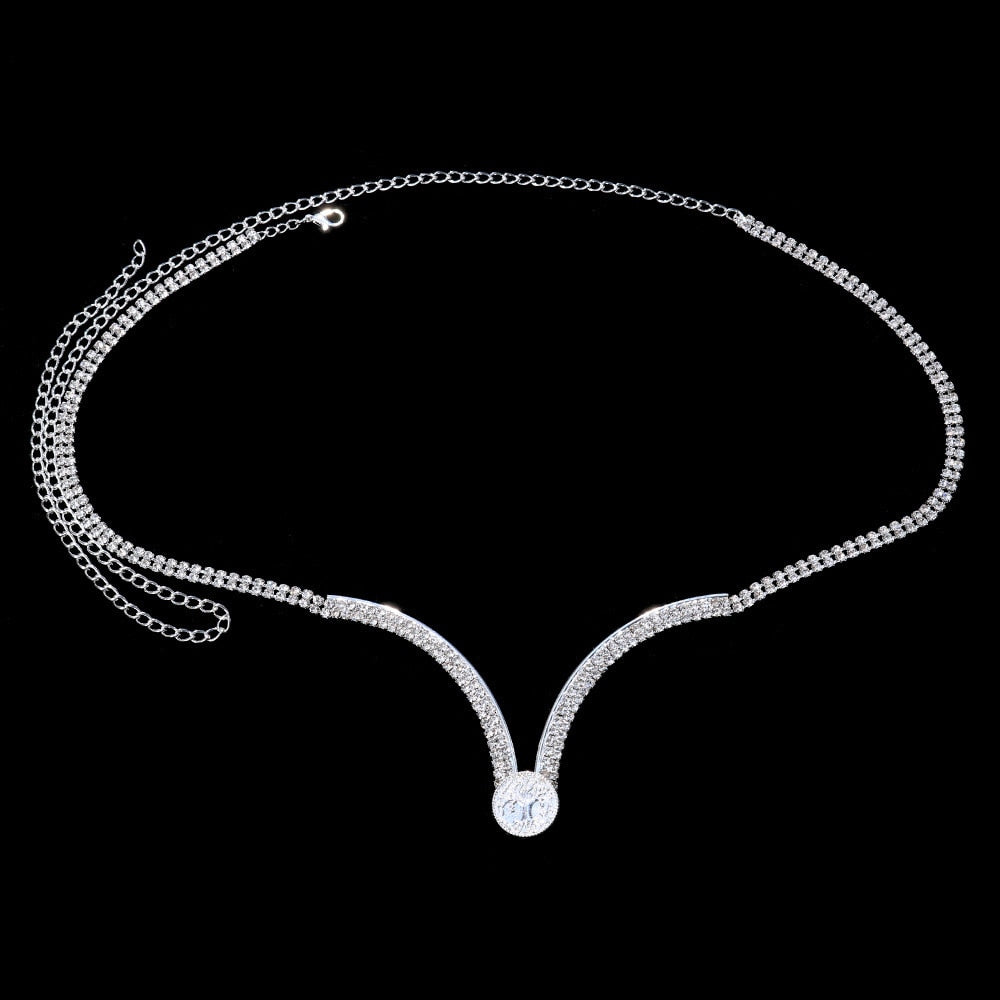 Stonefans Irregula Camber Rhinestone Bra Chest Bracket Chain Breast Support Crystal Lingerie Chain Women Dress Rave Body Jewelry