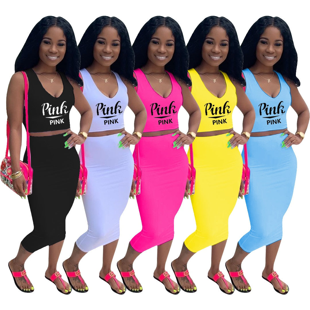 Two Piece Set Top + Skirt Short Sleeveless Top Women's Shorts Fitness Slim Party Club Clothing Sports Fitness Summer Clothes Set