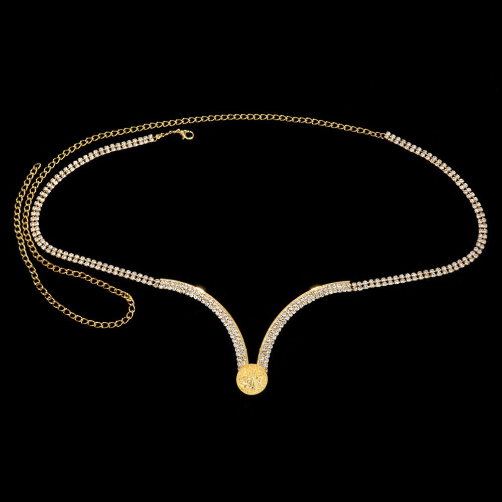 Stonefans Irregula Camber Rhinestone Bra Chest Bracket Chain Breast Support Crystal Lingerie Chain Women Dress Rave Body Jewelry