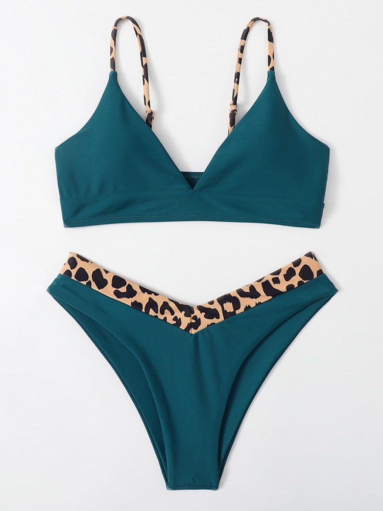 2022 Bikini Set Women Swimwear Push Up Swimsuit Top Solid Bottom Print Brazilian Biquini Bathing Suit Swim Wear Beach