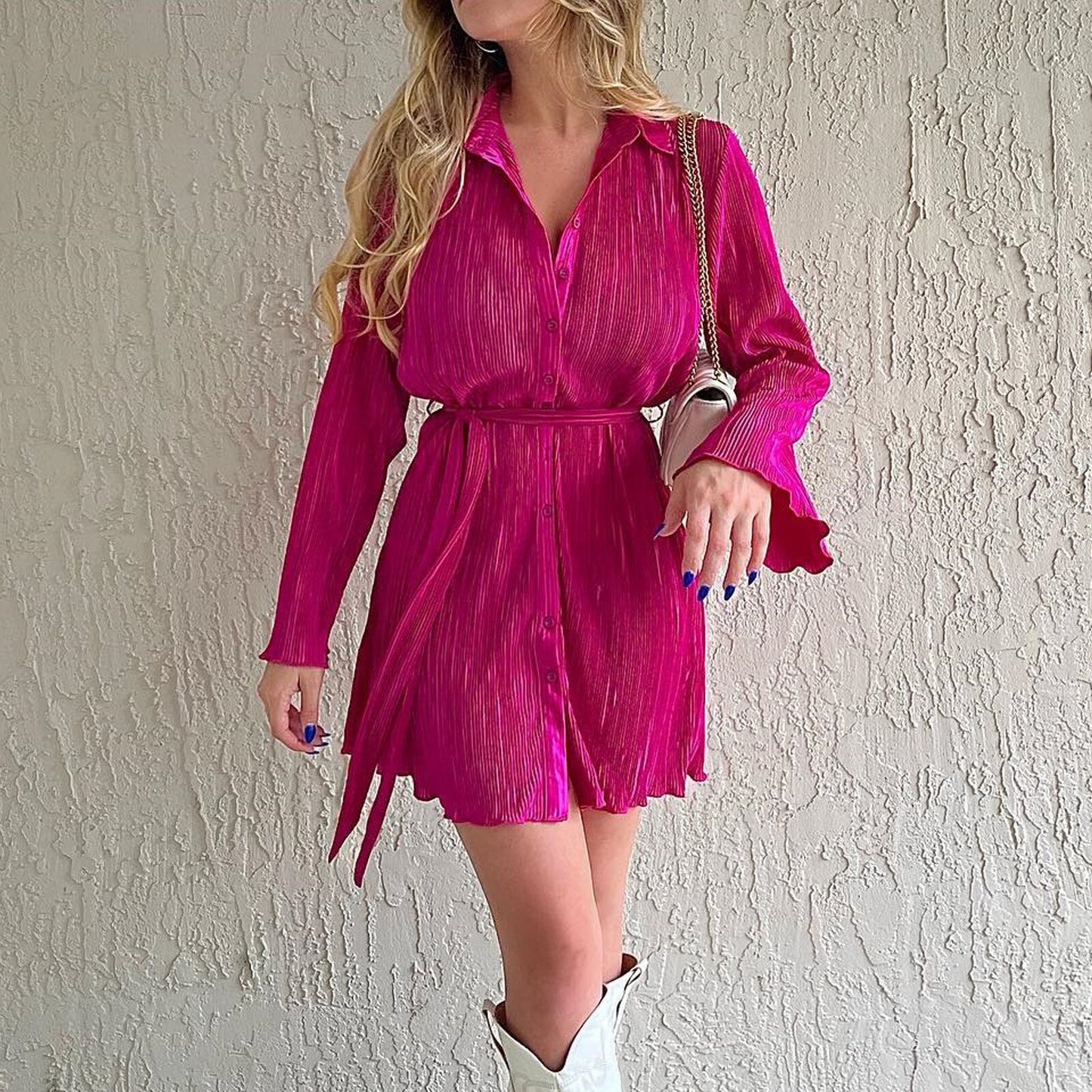 Women's Pleated Set Floral Elegant Casual Long Sleeve Blouses with High Waist Pants Set Female Loose Shirts Two Piece Pant Set