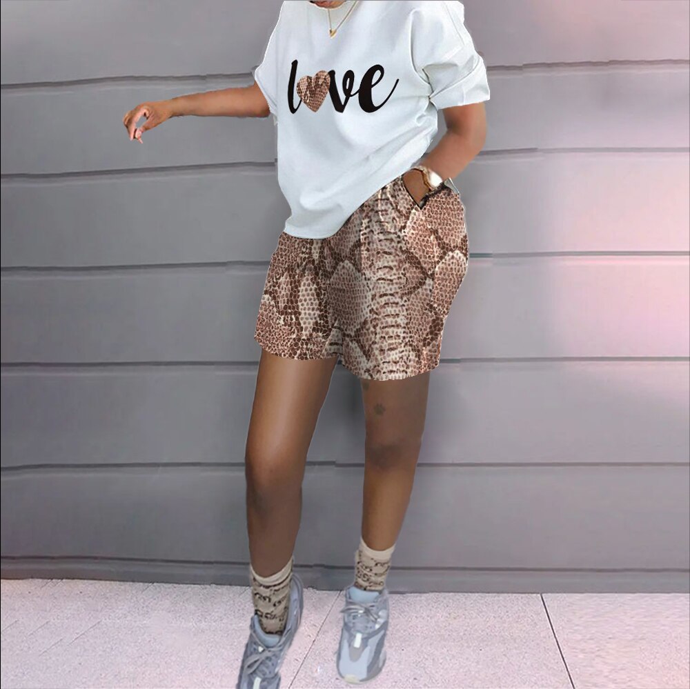 Women Summer Two Piece Sets Outfit Shorts Set 2022 Casual T-Shirt Crop Top Biker Shorts Set Streetwear Tracksuit