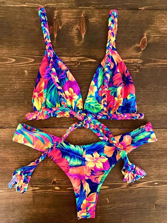 2022 Bikini Set Women Swimwear Push Up Swimsuit Top Solid Bottom Print Brazilian Biquini Bathing Suit Swim Wear Beach