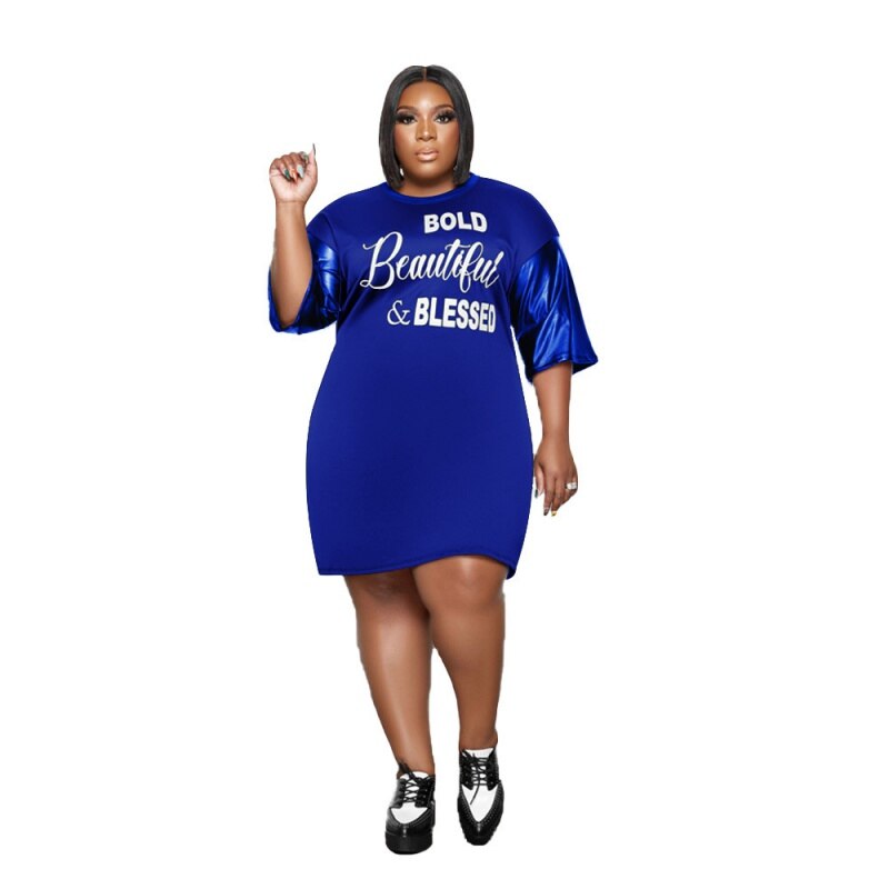 Plus Size Women's Clothing Dresses for Women Letter Print O Neck Loose Fashion Mini Dress 5xl Women 2022 Wholesale Drop Ship