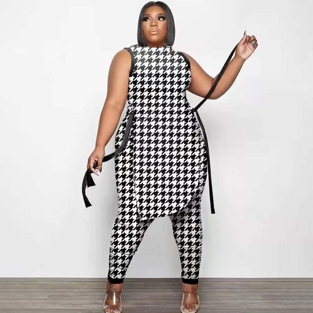 XL-5XL Plus Size Clothes 2 Piece Women Set 2022 Spring Summer New Fashion Sleeveless Top And Pants Suit Party Lady Matching Sets