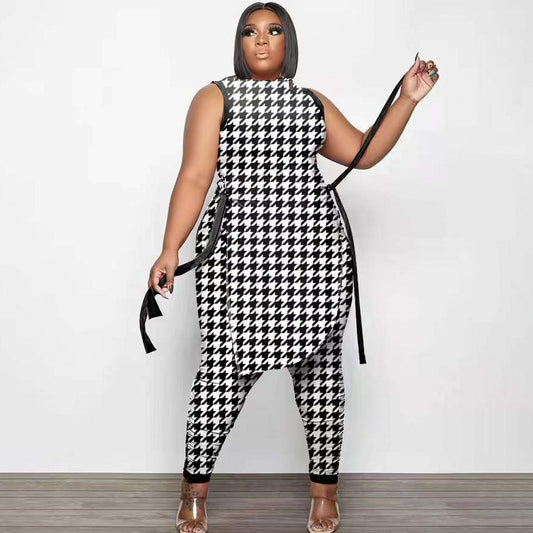 XL-5XL Plus Size Clothes 2 Piece Women Set 2022 Spring Summer New Fashion Sleeveless Top And Pants Suit Party Lady Matching Sets