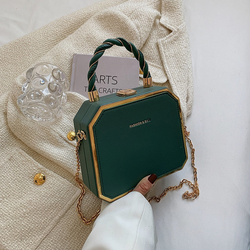 Hard Box Shape PU Leather Crossbody Bag with Short Rope Handle for Women 2022 Shoulder Handbags and Purses Lady Travel Cute Tote