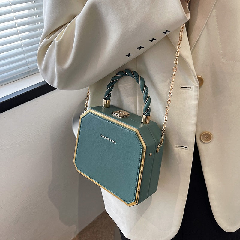 Hard Box Shape PU Leather Crossbody Bag with Short Rope Handle for Women 2022 Shoulder Handbags and Purses Lady Travel Cute Tote
