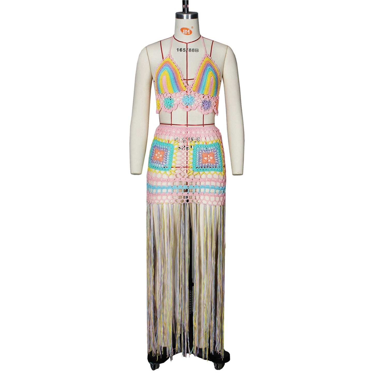 ANJAMANOR Sexy Crochet Tassel Two Piece Skirt Set Beach Dress Suit Summer Outfit Womens 2022 2 Piece Matching Sets D48-EG26