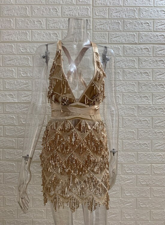 Cutubly Crop Tops And Skirt Sets Sequin Two Piece Sets Skirts Outfits Sexy Backless Nightclub Bandage Dress Sets Lady Girls New