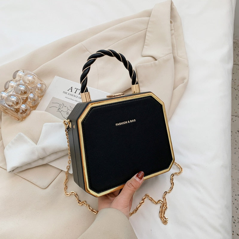 Hard Box Shape PU Leather Crossbody Bag with Short Rope Handle for Women 2022 Shoulder Handbags and Purses Lady Travel Cute Tote