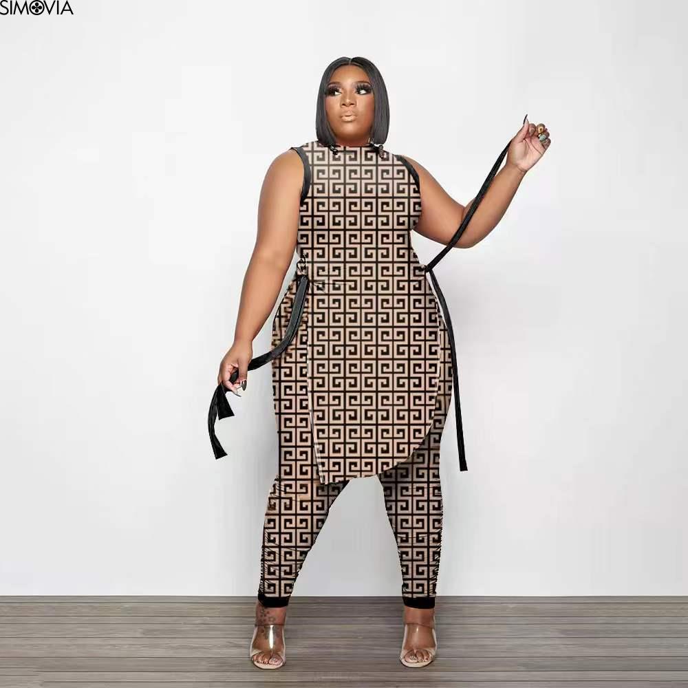 XL-5XL Plus Size Clothes 2 Piece Women Set 2022 Spring Summer New Fashion Sleeveless Top And Pants Suit Party Lady Matching Sets