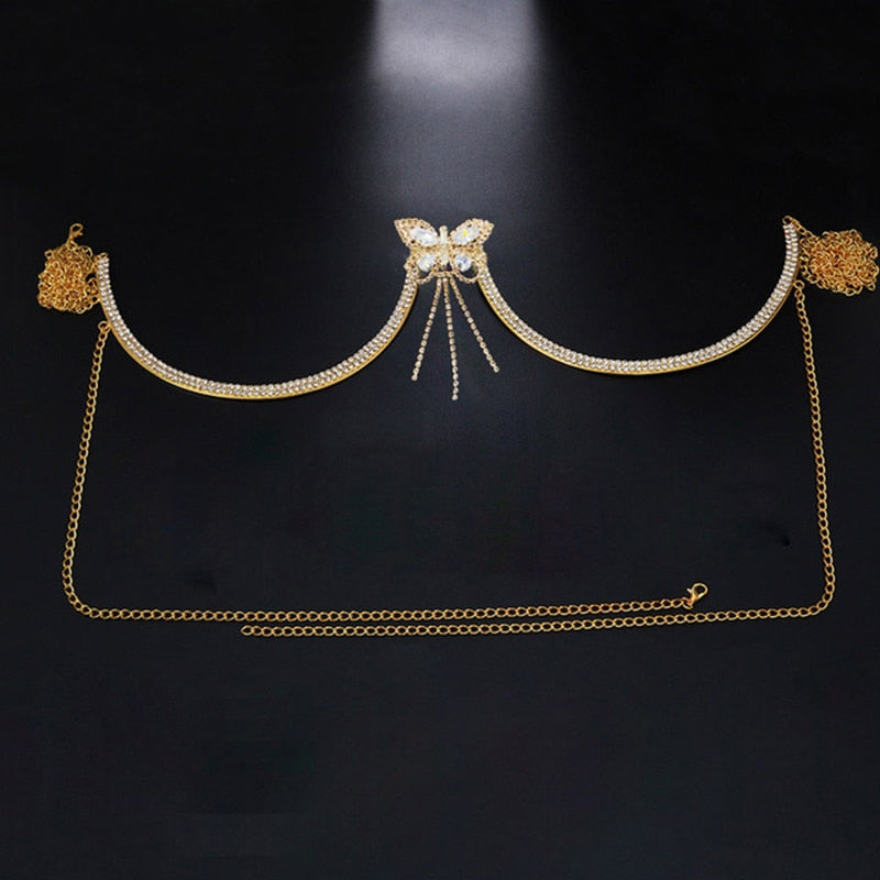 Stonefans Zircon Butterfly Tassel Breast Chain Women's Accessories Bra Top Fashion New U-shaped Sexy Shiny Rhinestone Body Chain