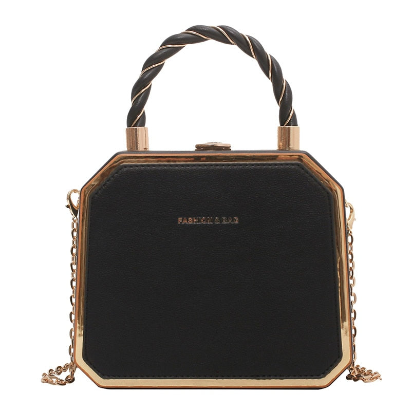 Hard Box Shape PU Leather Crossbody Bag with Short Rope Handle for Women 2022 Shoulder Handbags and Purses Lady Travel Cute Tote