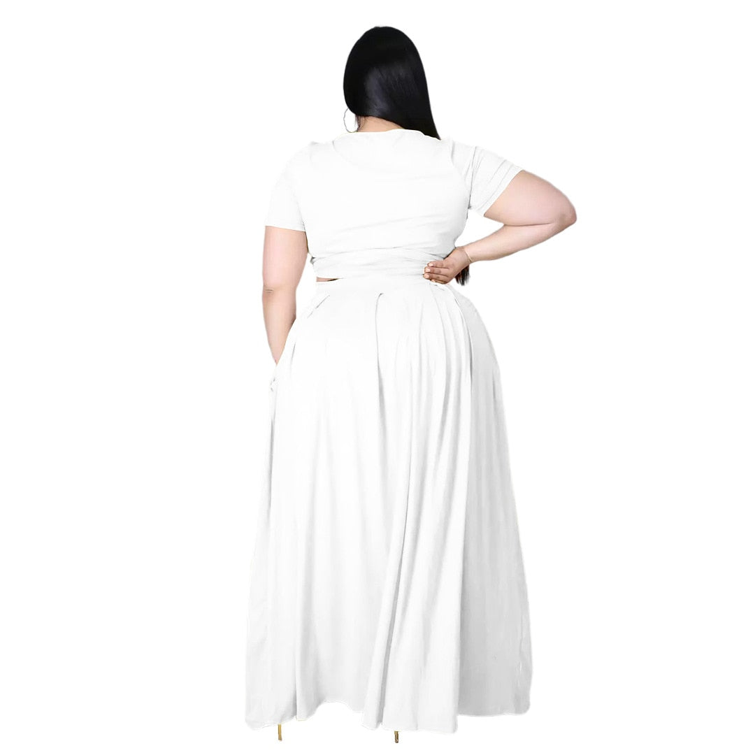 Sexy Streetwear Women's Set  Lace Up Knotted Crop Tops Maxi Skirts Matching Set Tracksuit Two Piece Set Outfits