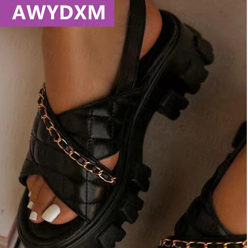 Chunky Platform Women  Shoes 2022 New Spring Autumn Open Toe Sandals Casual Beach Slides Designer Slippers Chain Flip Flops