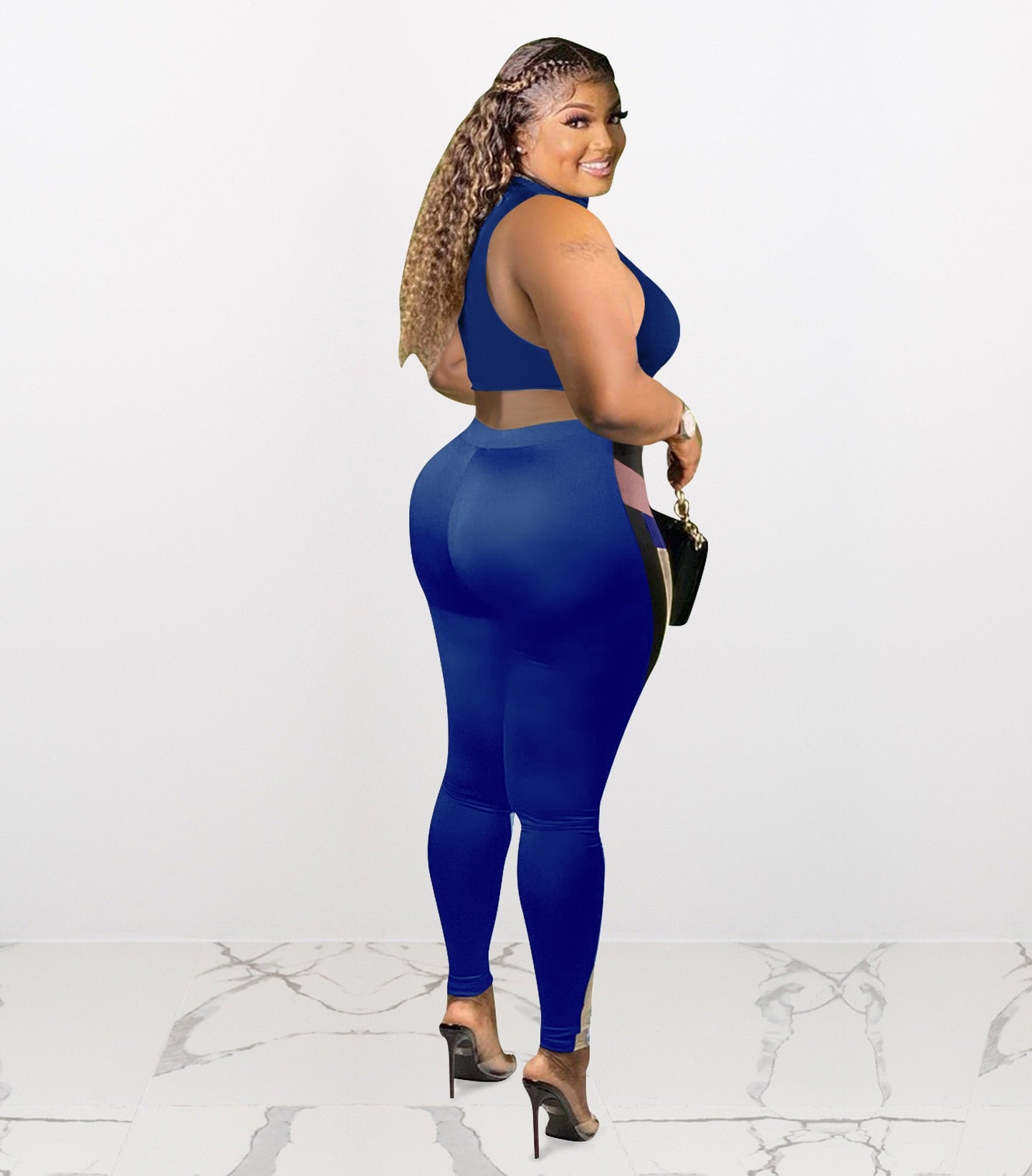 Color Block Summer 2 Piece Set Outfits Sexy One Shoulder Sleeveless Crop Top + Push Up Leggings Skinny Club Matching Set Sport