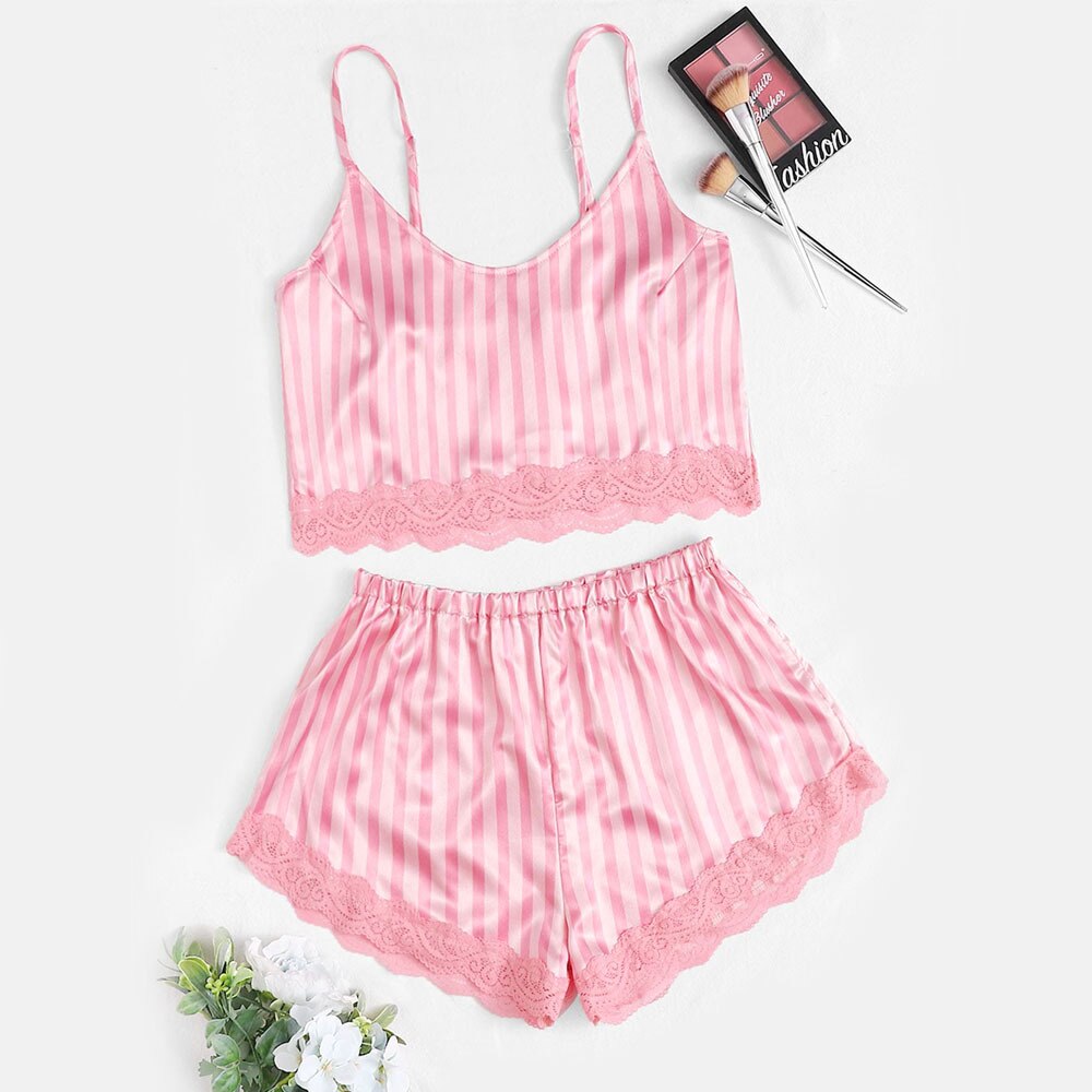 2022 New Robe Sets Pijamas Women Faux Silk Pajamas for Women Sexy Lace Hot V-neck Sleep wear Satin Summer Clothing Sets Homewear