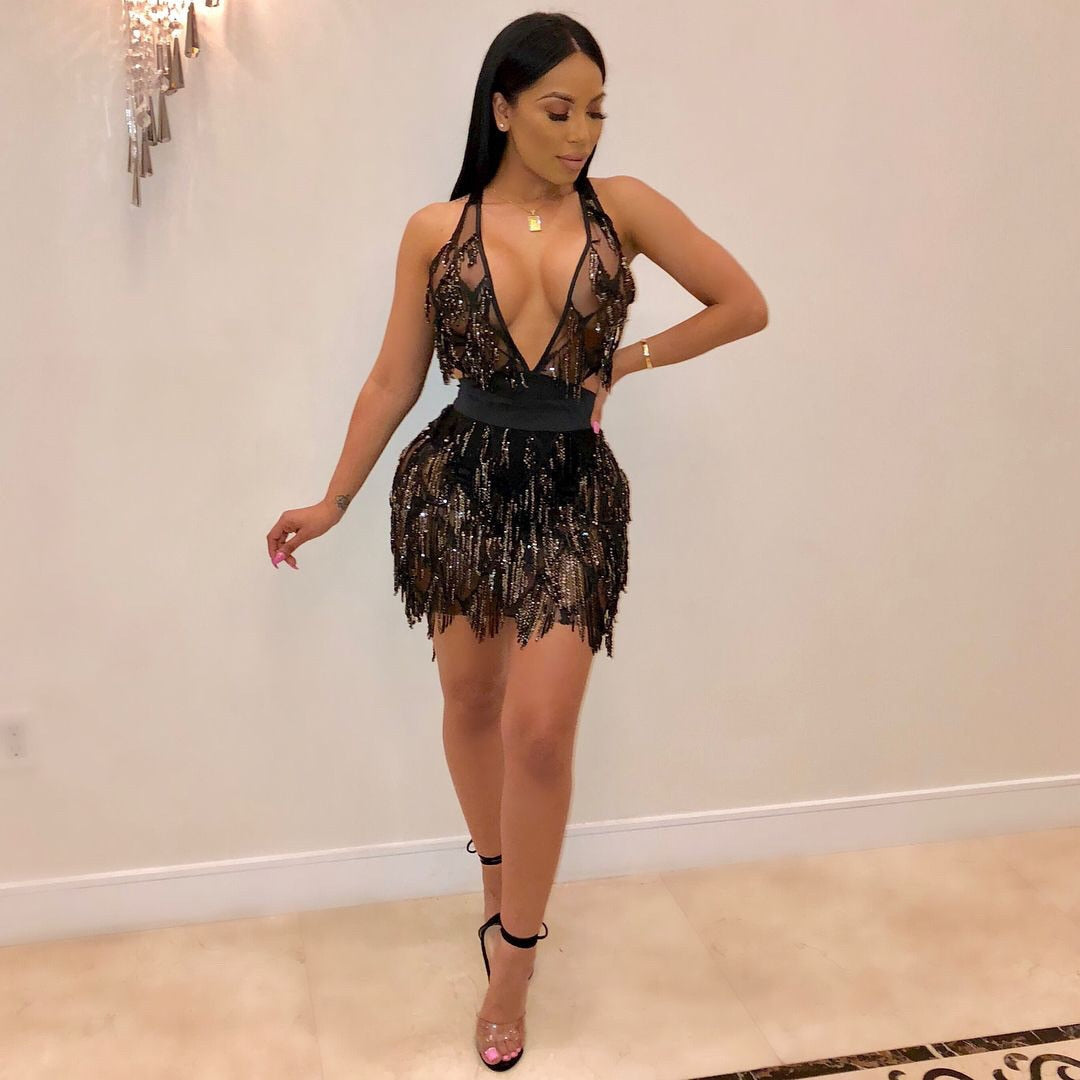 Cutubly Crop Tops And Skirt Sets Sequin Two Piece Sets Skirts Outfits Sexy Backless Nightclub Bandage Dress Sets Lady Girls New