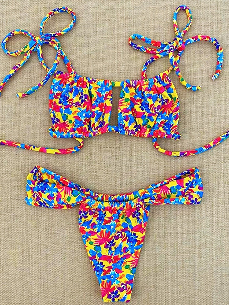 2022 Bikini Set Women Swimwear Push Up Swimsuit Top Solid Bottom Print Brazilian Biquini Bathing Suit Swim Wear Beach