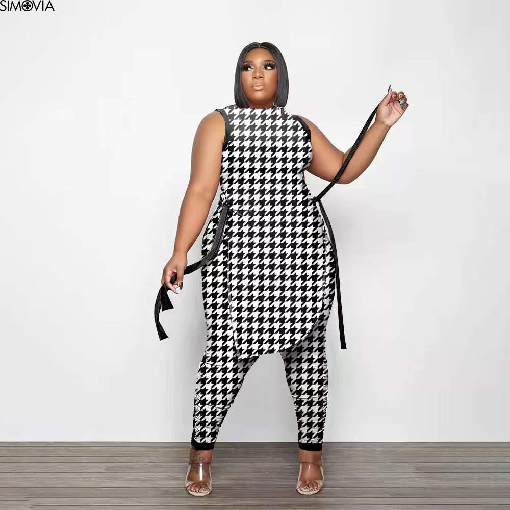 XL-5XL Plus Size Clothes 2 Piece Women Set 2022 Spring Summer New Fashion Sleeveless Top And Pants Suit Party Lady Matching Sets