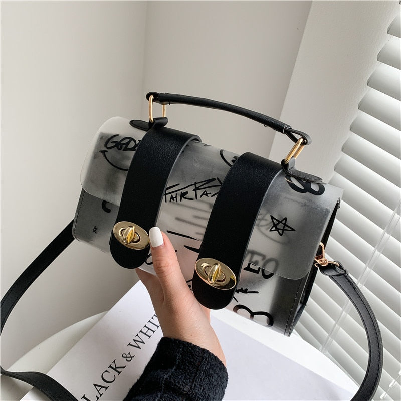 2022 New Women Shoulder Bag PVC Transparent Graffiti Messenger Female Bag Small Designer Handbag Purse Crossbody Bags for Women