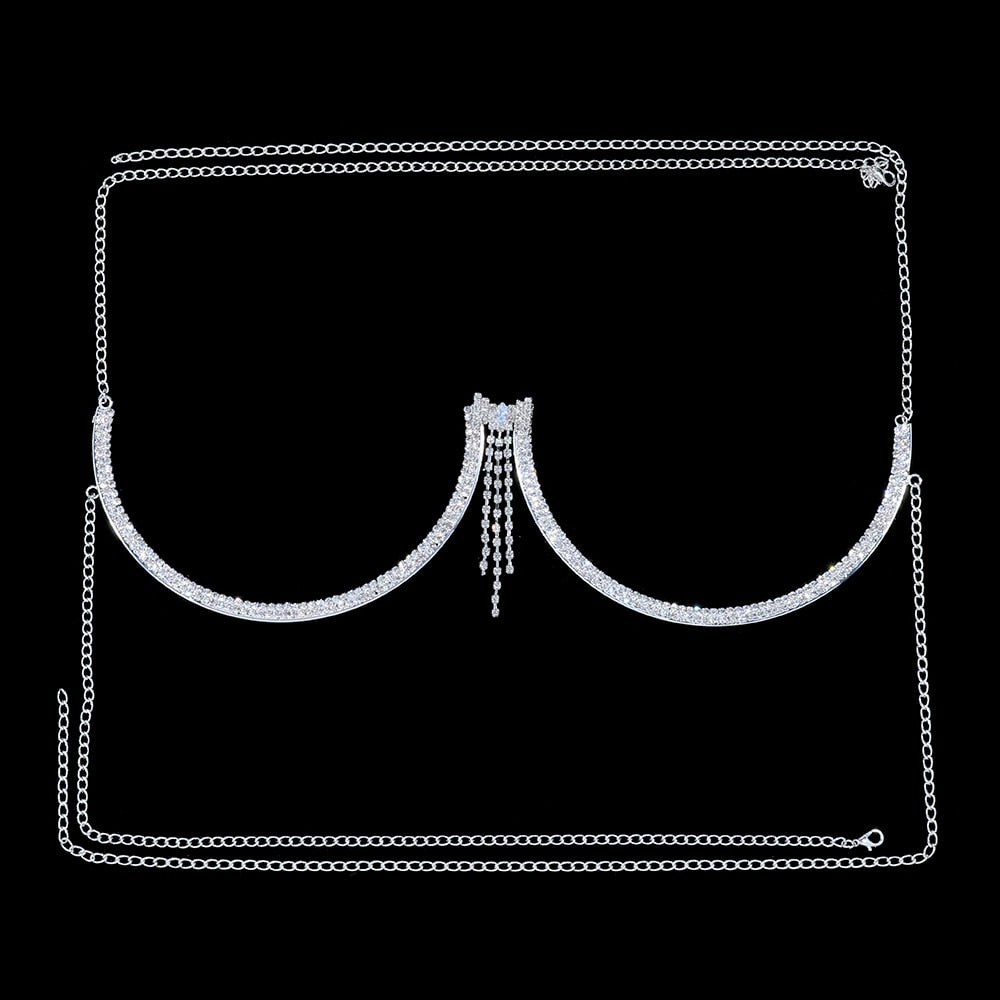 Stonefans Luxury Green Heart Crystal Chest Bracket Lingerie Chain Ladies Rhinestone Breast Bra Chain Sexy Bikini Outfits Jewelry