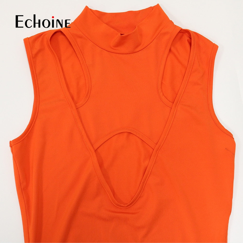Echoine 2022 Spring/Summer Women's Hollow Sexy Sleeveless Strappy Irregular Top and Printed Trousers Slim Casual Two-piece Set