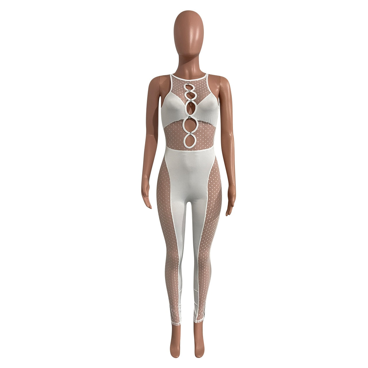 hirigin Mesh Patchwork Women Sleeveless Cut out Jumpsuit Skinny Sexy Streetwear Sportswear Long pant Rompers 2022 Summer Outfits