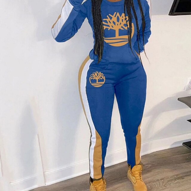 2022 Spring New Tracksuit Women's Fashion Women's Multicolor Printing Casual Sports Two-Piece Suit Long Sweater Women's Suit