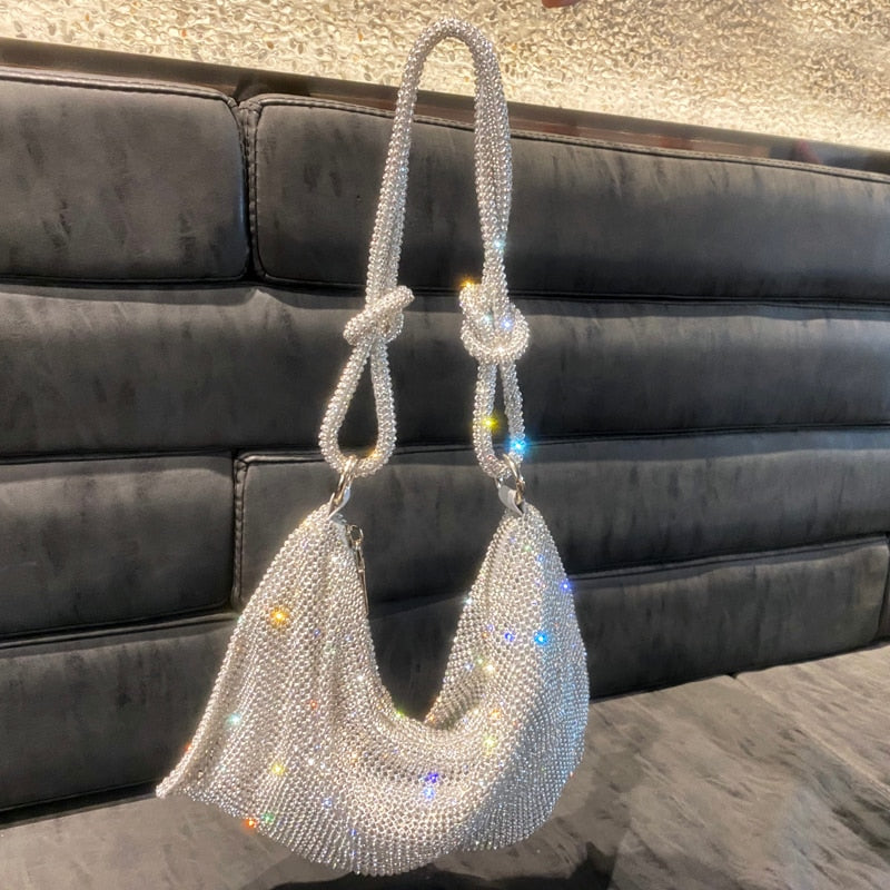 luxury Designer hobo shoulder bag Handle Shining Rhinestones Evening clutch Bag Purse Crystal Purses and handbag Hobo Bags