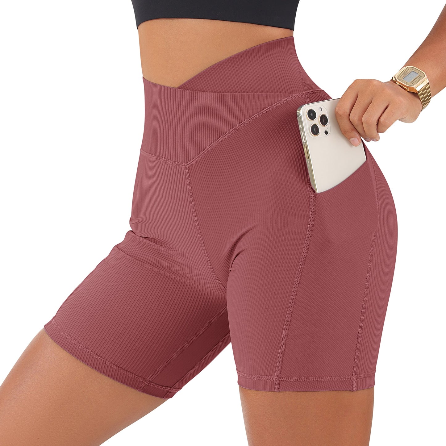 RUUHEE Leggings Women High Waist Yoga Sport Shorts Biker Shorts Women Sports Leggings For Fitness Cross Waist Pocket Yoga Pant