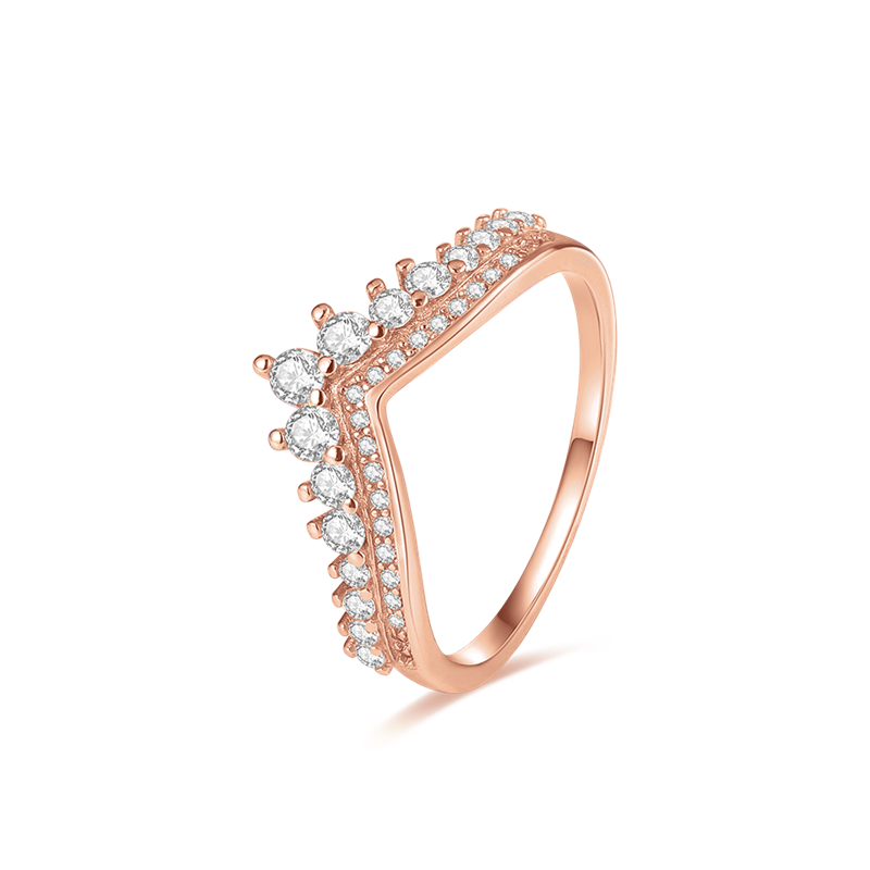 Rose Gold Ring Sterling Silver 925 Crown Heart Wishbone Engagement Wedding Crystal Ring Gold 925 Luxury Jewelry for Women Anel